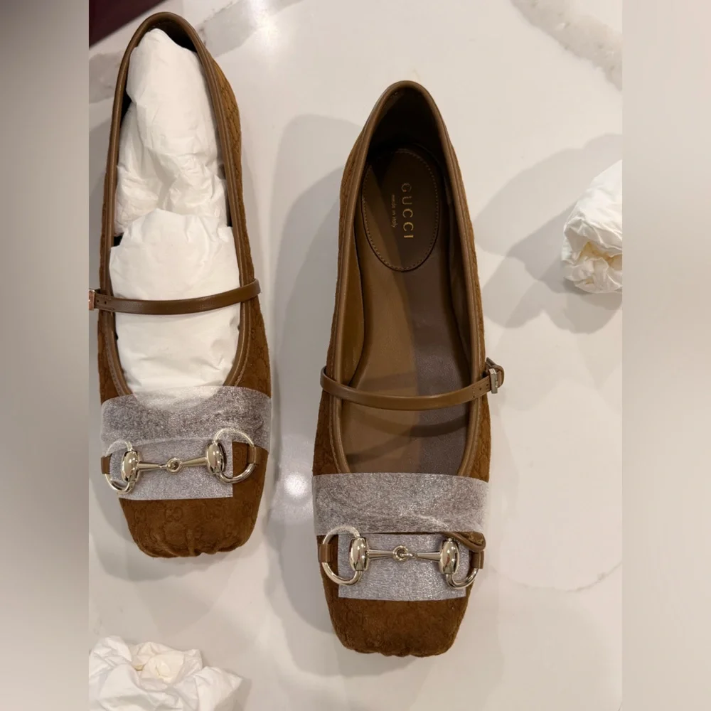 NWT Gucci - Horsebit ballet flat in light brown suede, size 37 (US7). - Picture 8 of 8